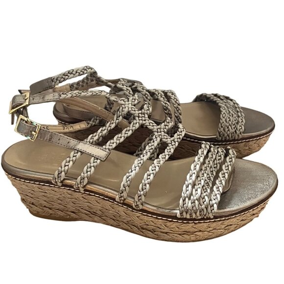 Stuart Weitzman Shoes - Stuart Weitzman size 7.5 Metallic Braided Strappy Espadrille Wedge Sandals